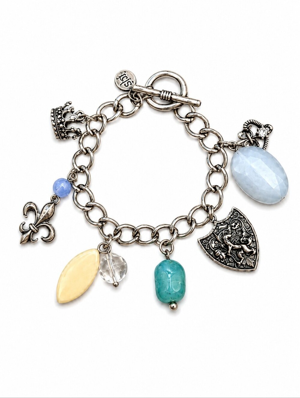 3/$30 SHI BY JOURNEYS Crest Fleur De Lis Crown Charm Castlecore Bracelet